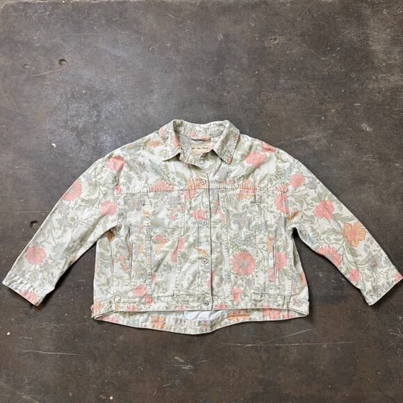 Free People Opal Swing Printed Denim Jacket M Floral We The Free Oversized - Picture 1 of 7